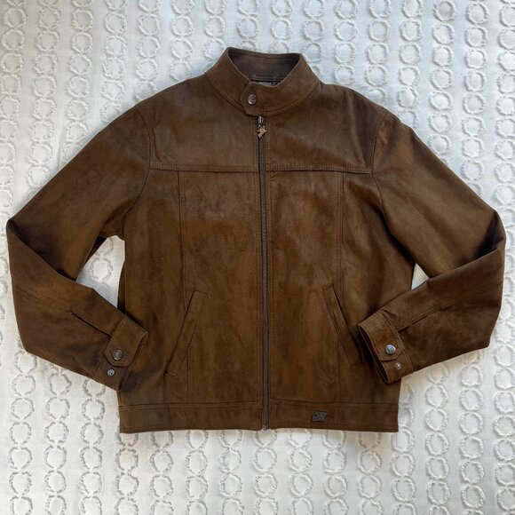 Emporio Collezione Jacket Men's Small Brown Faux Suede Outerwear Biker Casual - Picture 1 of 8